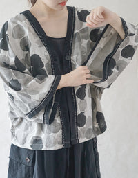 Vintage Ink Print Hanfu Kimono Shirt