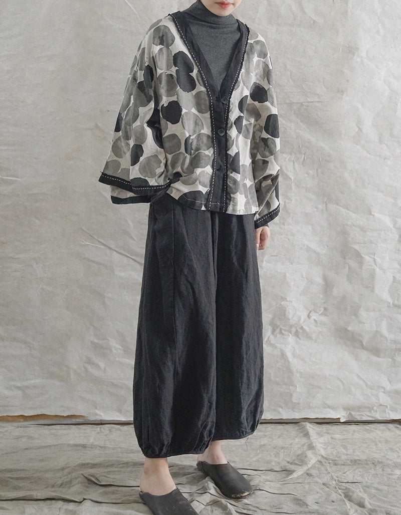 Vintage Ink Print Hanfu Kimono Shirt