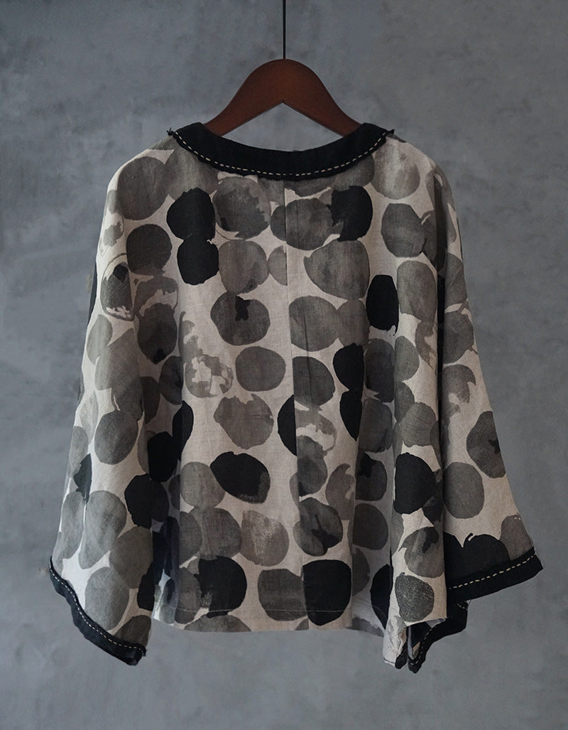 Vintage Ink Print Hanfu Kimono Shirt