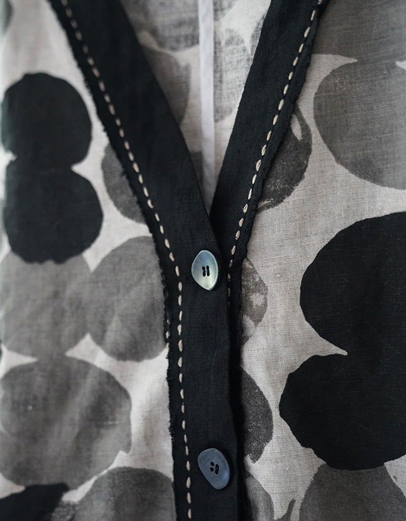 Vintage Ink Print Hanfu Kimono Shirt