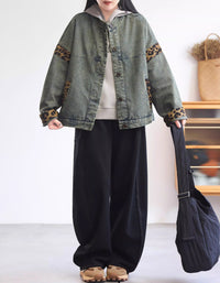 Vintage Leopard Patch Casual Denim Jacket