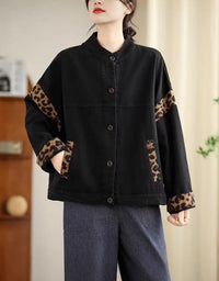 Vintage Leopard Patch Casual Denim Jacket