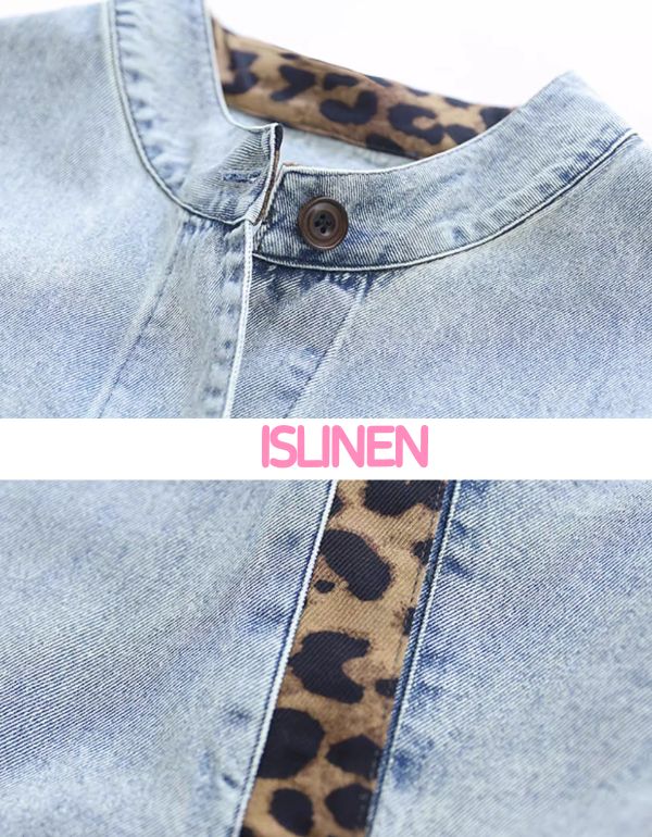 Vintage Leopard Patch Casual Denim Jacket