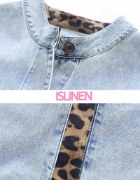 Vintage Leopard Patch Casual Denim Jacket