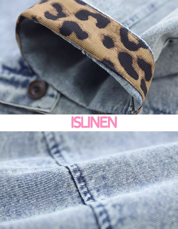 Vintage Leopard Patch Casual Denim Jacket