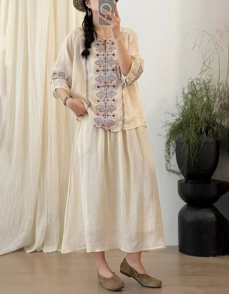 Vintage Lightweight Embroidered Ramie Linen Blouse