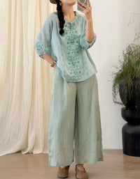 Vintage Lightweight Embroidered Ramie Linen Blouse