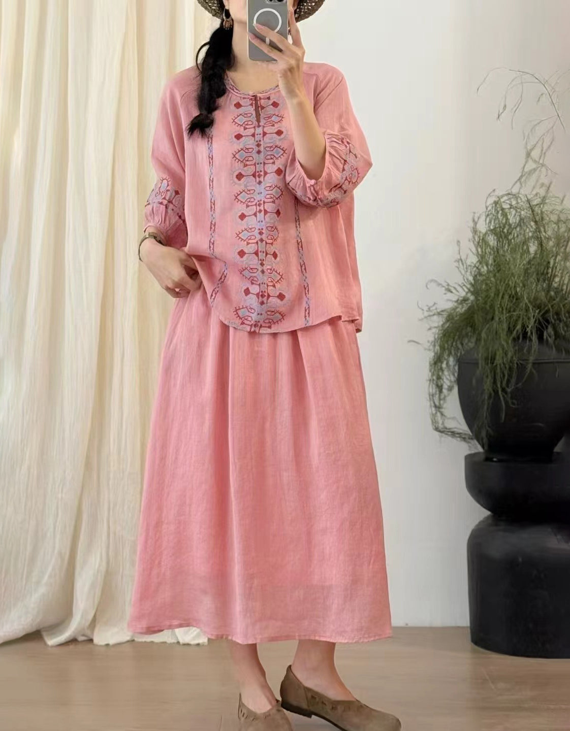 Vintage Lightweight Embroidered Ramie Linen Blouse