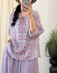 Vintage Lightweight Embroidered Ramie Linen Blouse