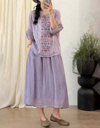 Vintage Lightweight Embroidered Ramie Linen Blouse