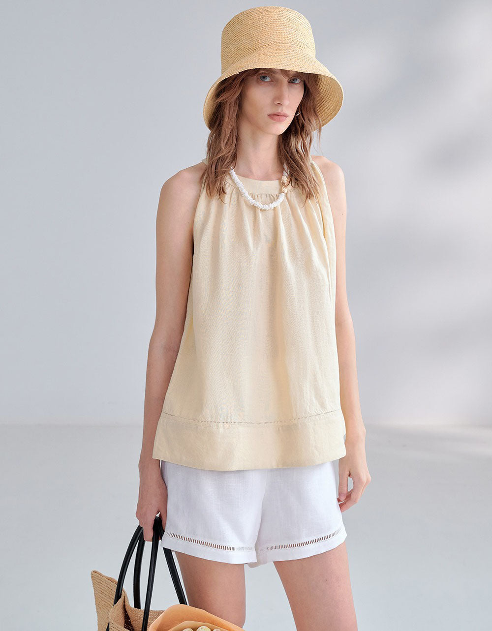 Loose Fit Cotton Linen Sleeveless Tunic for Women