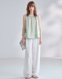 Minimalist Cream Sleeveless Summer Linen Top 