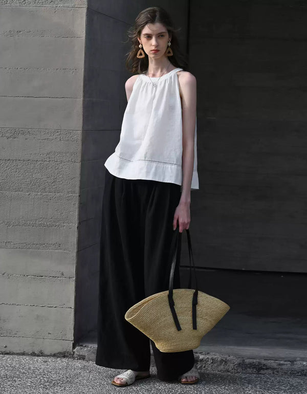 Casual Loose Fit Sleeveless Cotton Linen Blouse