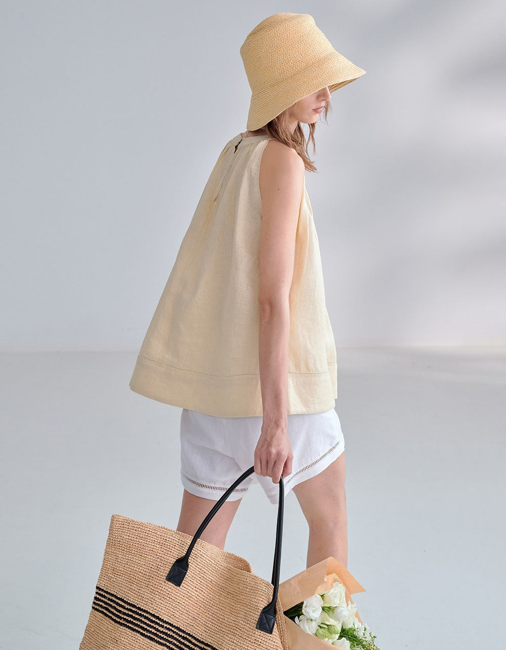 Women’s Beige Linen Tank Top Casual Loose Fit