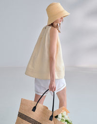 Women’s Beige Linen Tank Top Casual Loose Fit