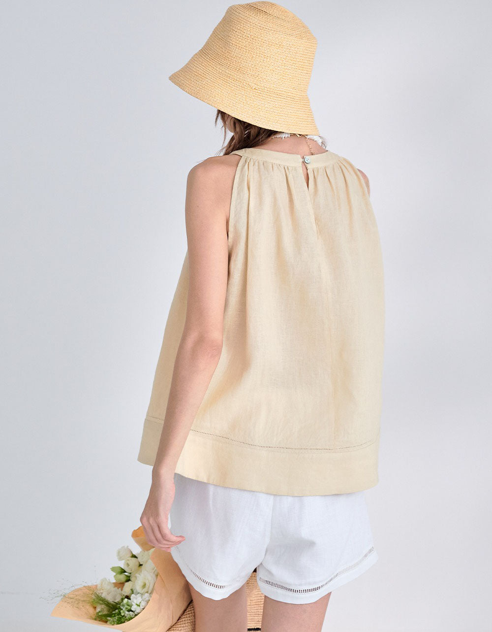 Casual Loose Fit Linen Blend Sleeveless Blouse