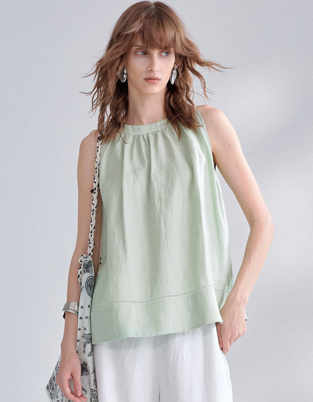 Women’s Relaxed Fit Sleeveless Beige Summer Blouse