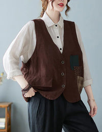 Vintage Linen Patchwork Vest for Women - Islinen