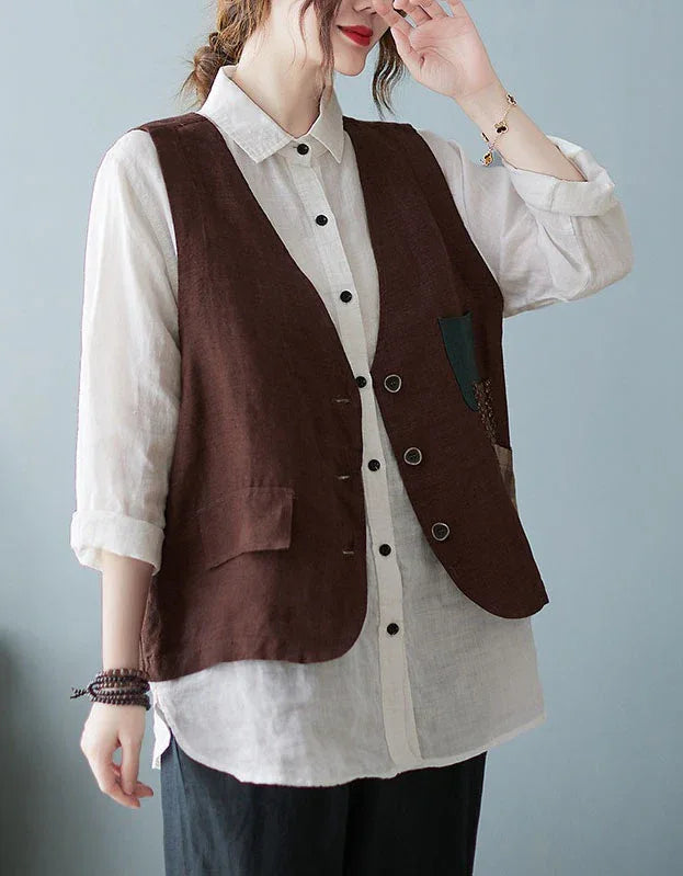 Vintage Linen Patchwork Vest for Women - Islinen