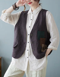 Vintage Linen Patchwork Vest for Women - Islinen