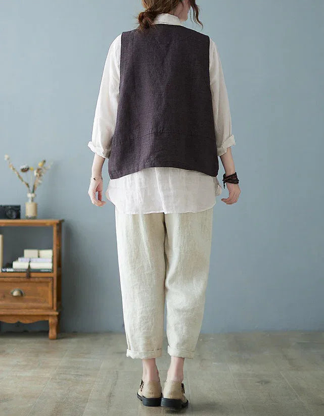 Vintage Linen Patchwork Vest for Women - Islinen