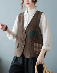 Vintage Linen Patchwork Vest for Women - Islinen