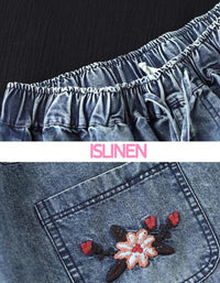 Vintage Loose Casual Floral Embroidered Denim Skirt - Islinen