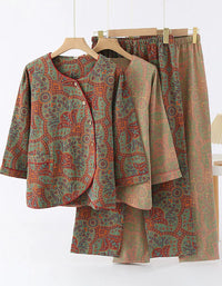 Vintage Loose Casual Jacquard Round Neck Pajama Set