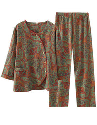 Vintage Loose Casual Jacquard Round Neck Pajama Set
