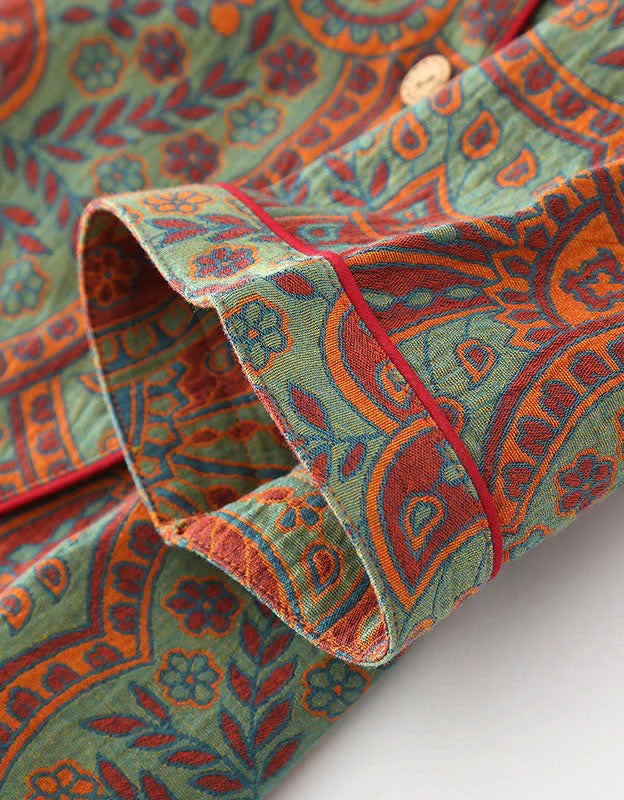 Vintage Loose Casual Jacquard Round Neck Pajama Set