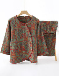 Vintage Loose Casual Jacquard Round Neck Pajama Set