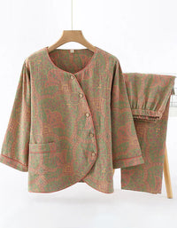 Vintage Loose Casual Jacquard Round Neck Pajama Set