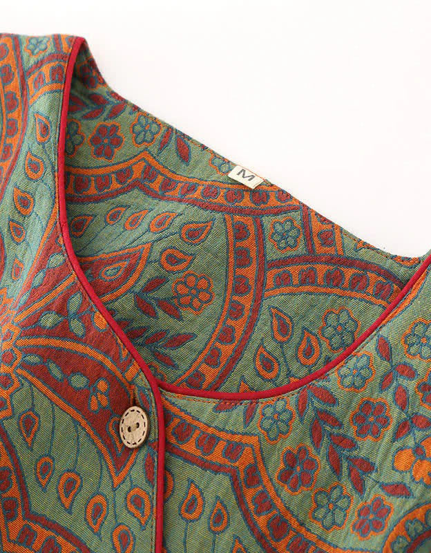 Vintage Loose Casual Jacquard Round Neck Pajama Set