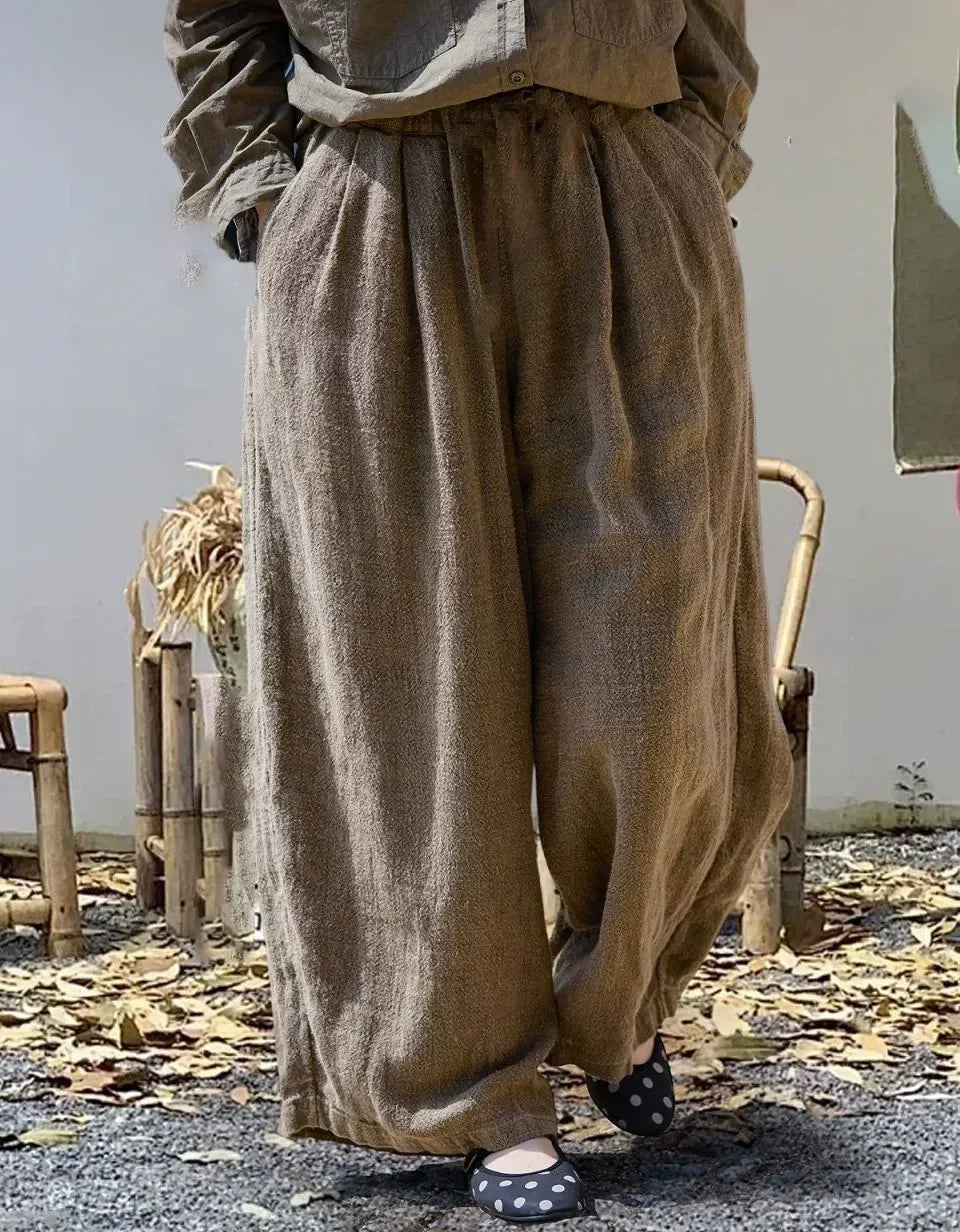 Vintage Loose Casual Linen Wide Leg Trousers - Islinen