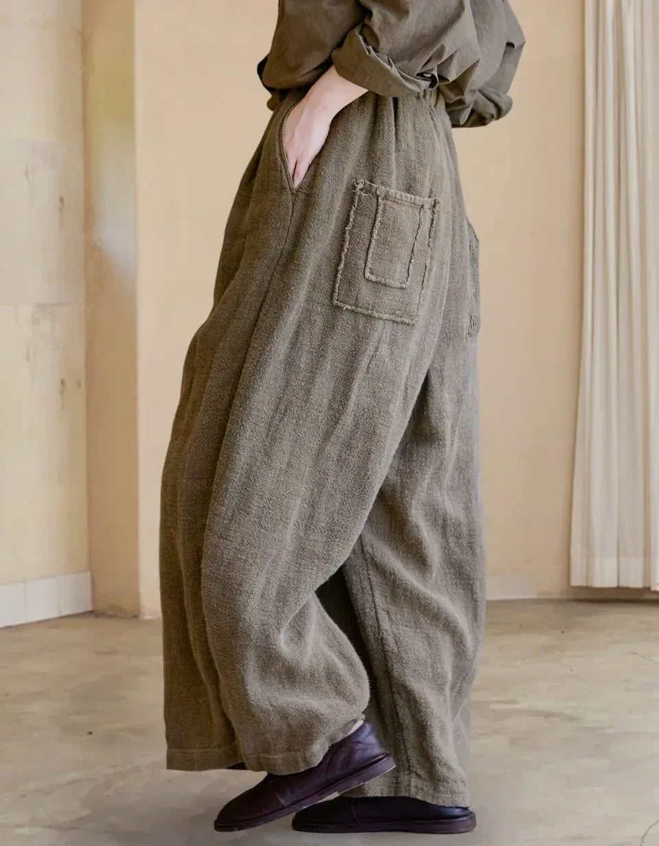 Vintage Loose Casual Linen Wide Leg Trousers - Islinen