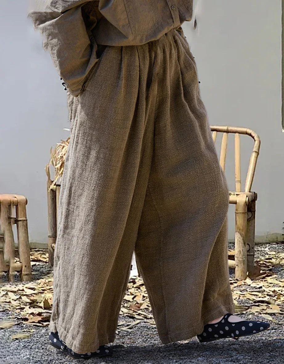 Vintage Loose Casual Linen Wide Leg Trousers - Islinen