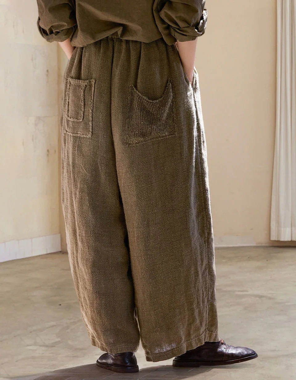 Vintage Loose Casual Linen Wide Leg Trousers - Islinen