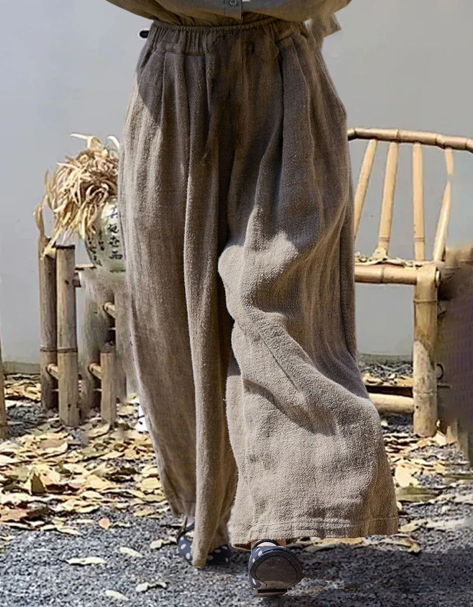 Vintage Loose Casual Linen Wide Leg Trousers - Islinen