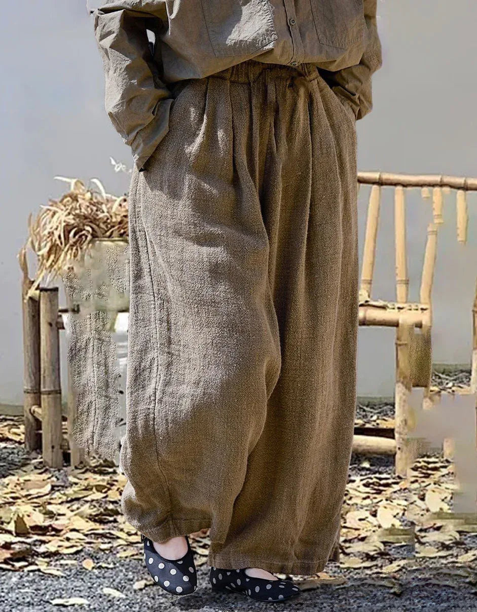 Vintage Loose Casual Linen Wide Leg Trousers - Islinen