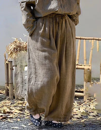 Vintage Loose Casual Linen Wide Leg Trousers - Islinen