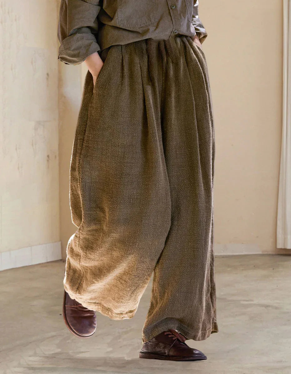 Vintage Loose Casual Linen Wide Leg Trousers - Islinen