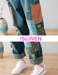 close-up women wearing patchwork denim overalls