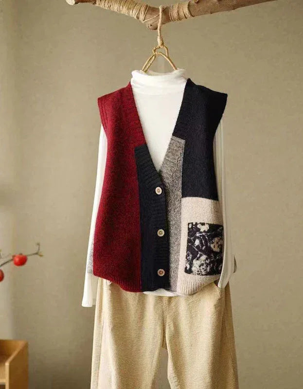 Vintage Loose Casual Patchwork Knit Vest – Islinen