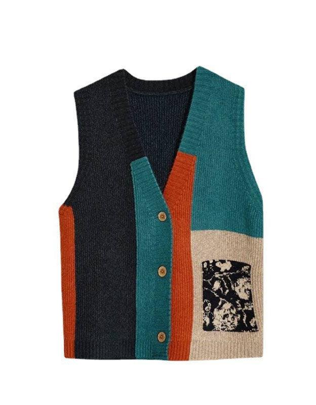 Vintage Loose Casual Patchwork Knit Vest – Islinen
