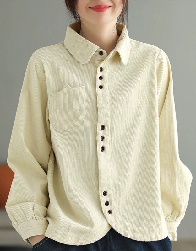 Casual apricot color corduroy shirt women’s autumn fashion
