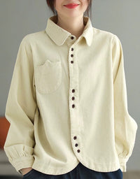 Casual apricot color corduroy shirt women’s autumn fashion