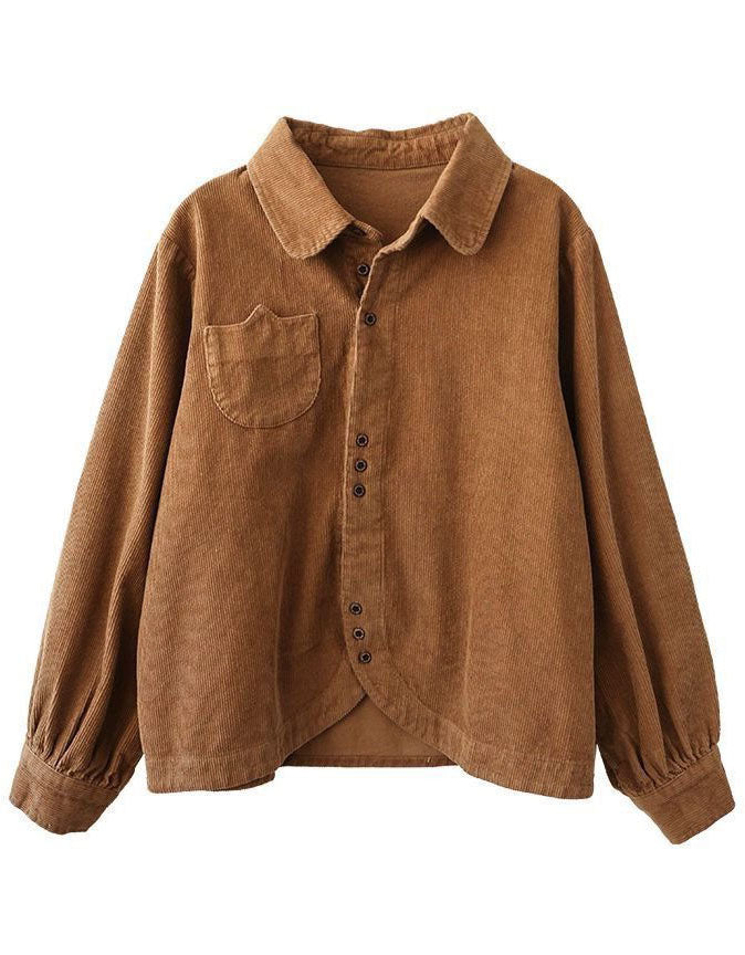 Minimalist women’s coffee corduroy casual shirt