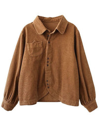 Minimalist women’s coffee corduroy casual shirt