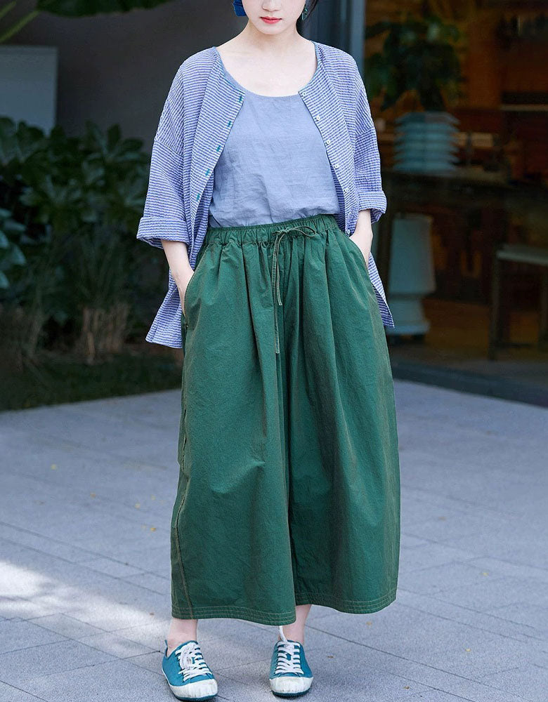 Loose fit linen culotte pants casual wear