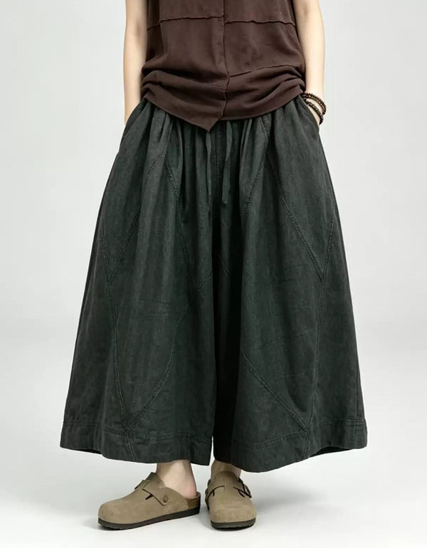 High waisted wide leg denim jeans with unique panel stitching and relaxed comfortable fit